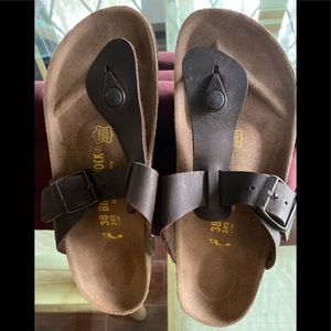 BIRKENSTOCK GIZEH BIRKO-FLOR NUBUCK MOCHA THONG SANDALS SIZE 38 EXCELLENT